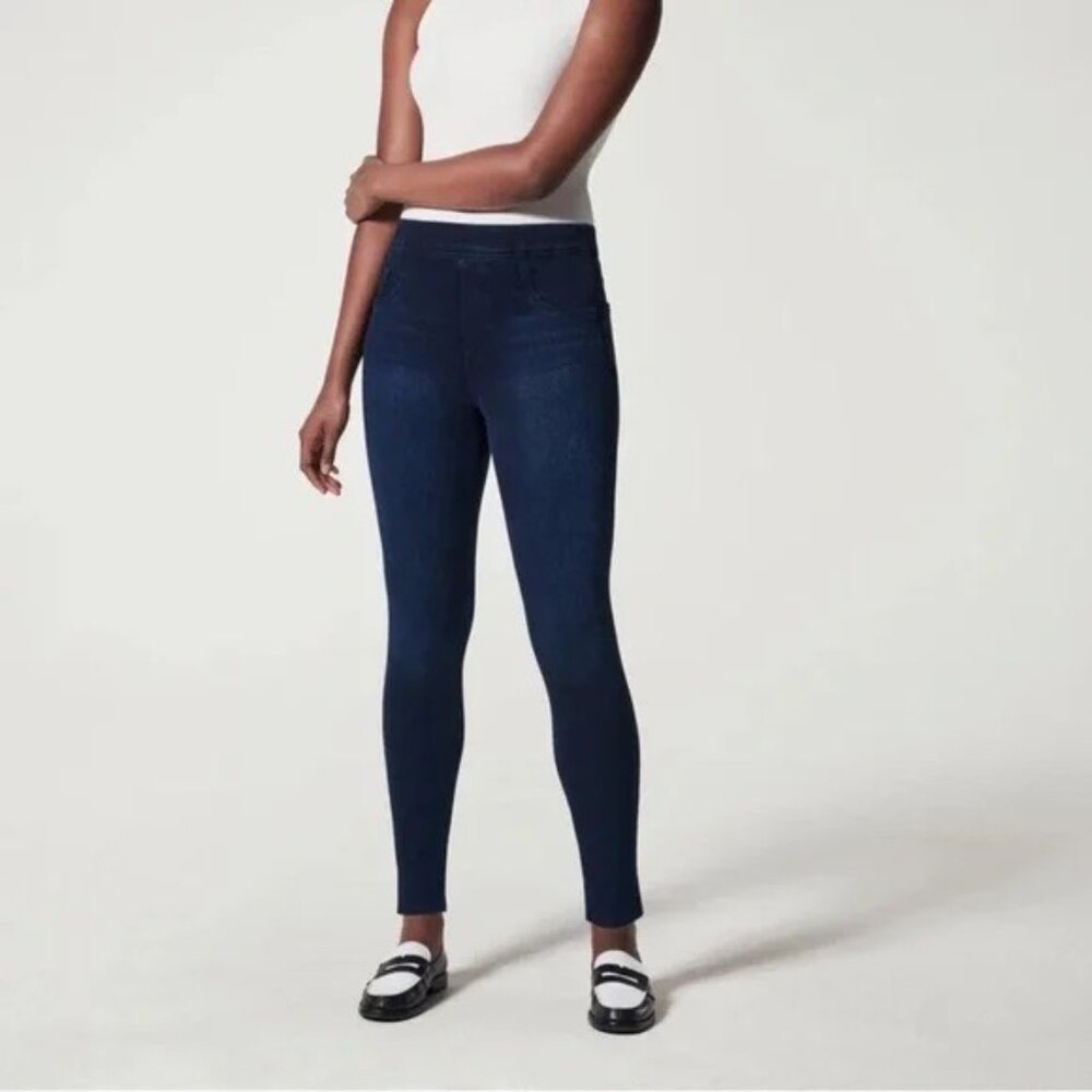 Spanx Pull-On Ankle Jean-ish Leggings Dark Wash Tummy Control Slimming